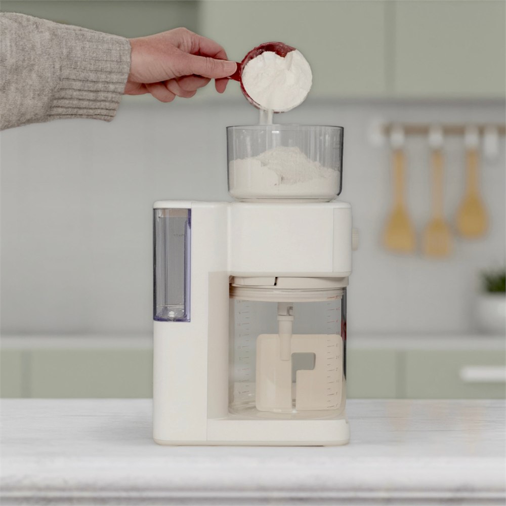 Sourdough Sidekick showing its flour hopper and clear starter chamber