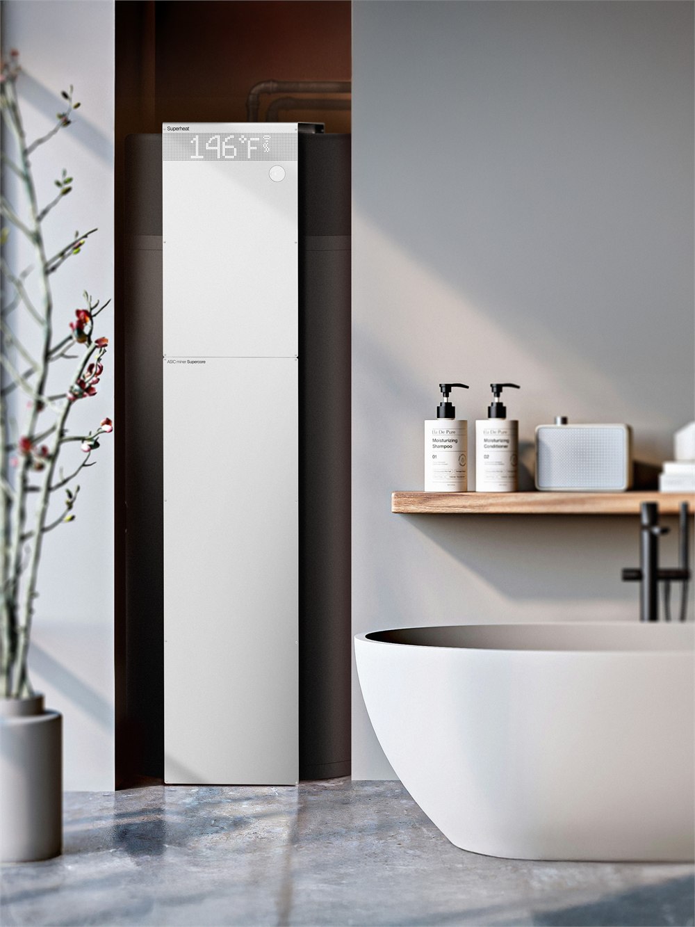 Superheat H1C installed beside a modern bathtub