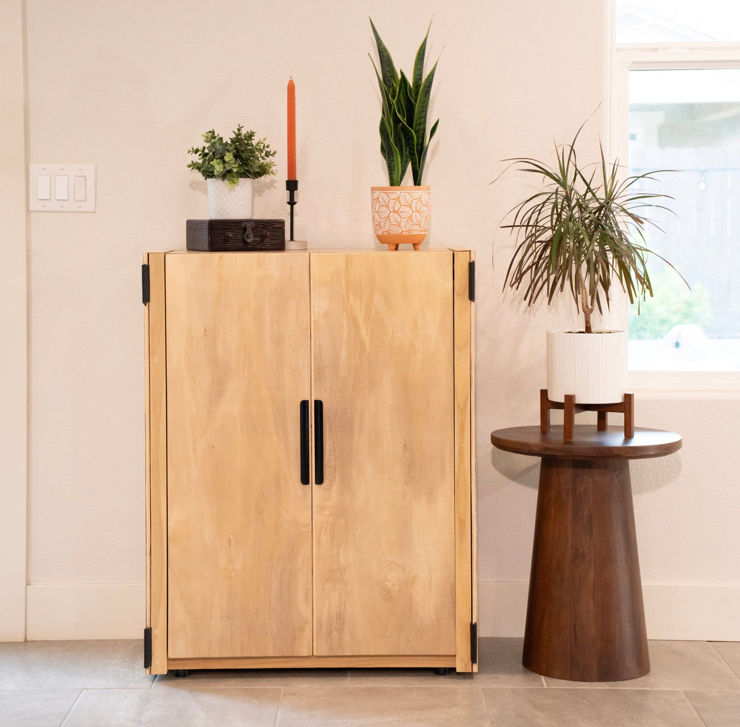 Swap Arcade folded into a compact furniture cabinet