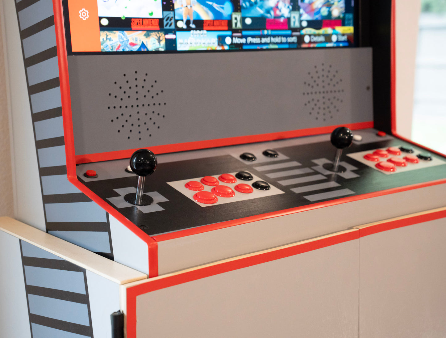 Swap Arcade arcade cabinet shown in a home room