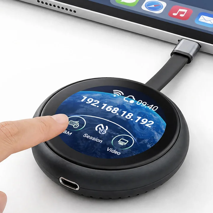 Close-up of the GL.iNet Comet Q touchscreen controls