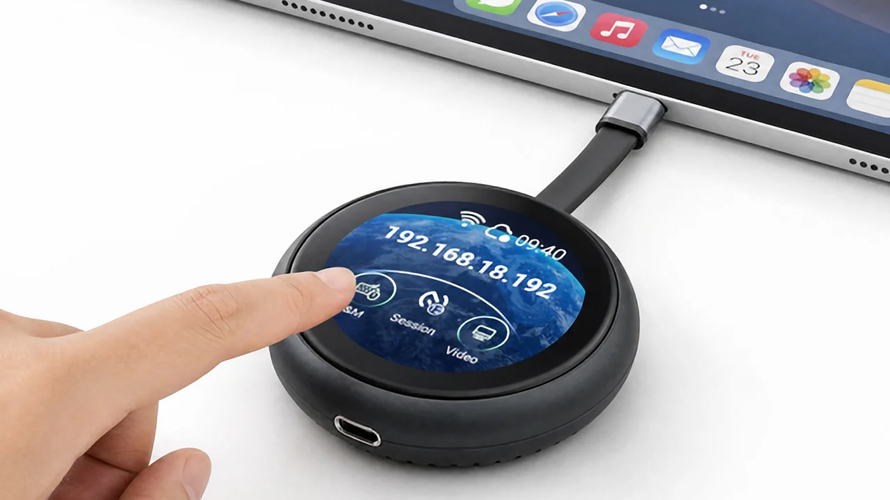 Finger using the Comet Q built-in touchscreen interface
