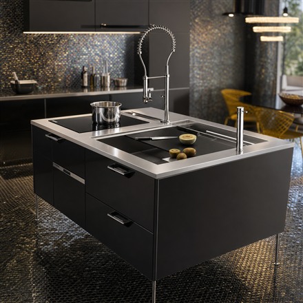 No-text generated square product image of the Toyo Kitchen Style CORE zero-flow kitchen