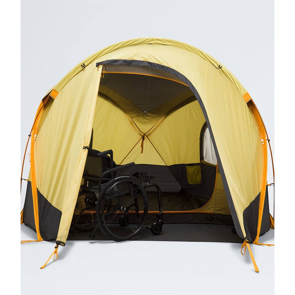 The North Face Universal Wawona 3 tent with a wheelchair in the large front vestibule