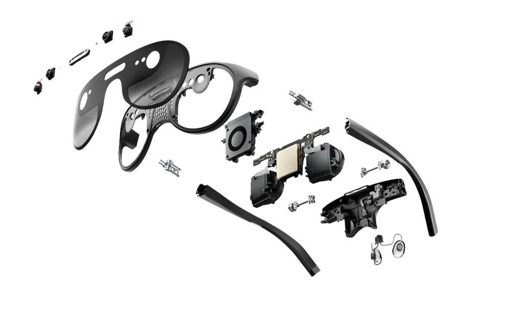 URXR One exploded product view showing internal optical components