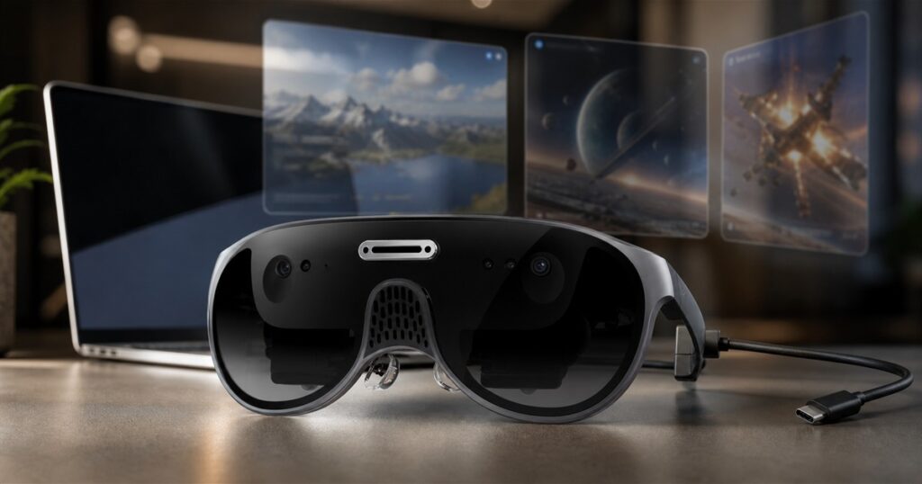 URXR One spatial computing glasses with floating virtual screens