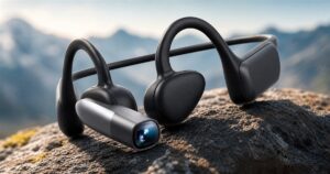 Generated no-text image of the VibeLens MusicCam Pro 4K POV camera headset