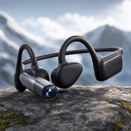Generated no-text tile image of the VibeLens MusicCam Pro 4K POV camera headset