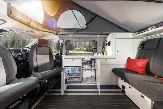 Compact Wellhouse campervan side kitchen and bed conversion layout