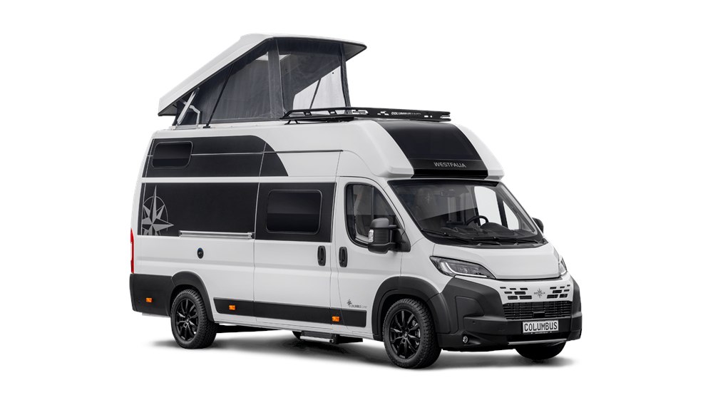 Westfalia Columbus Liner studio exterior with raised roof