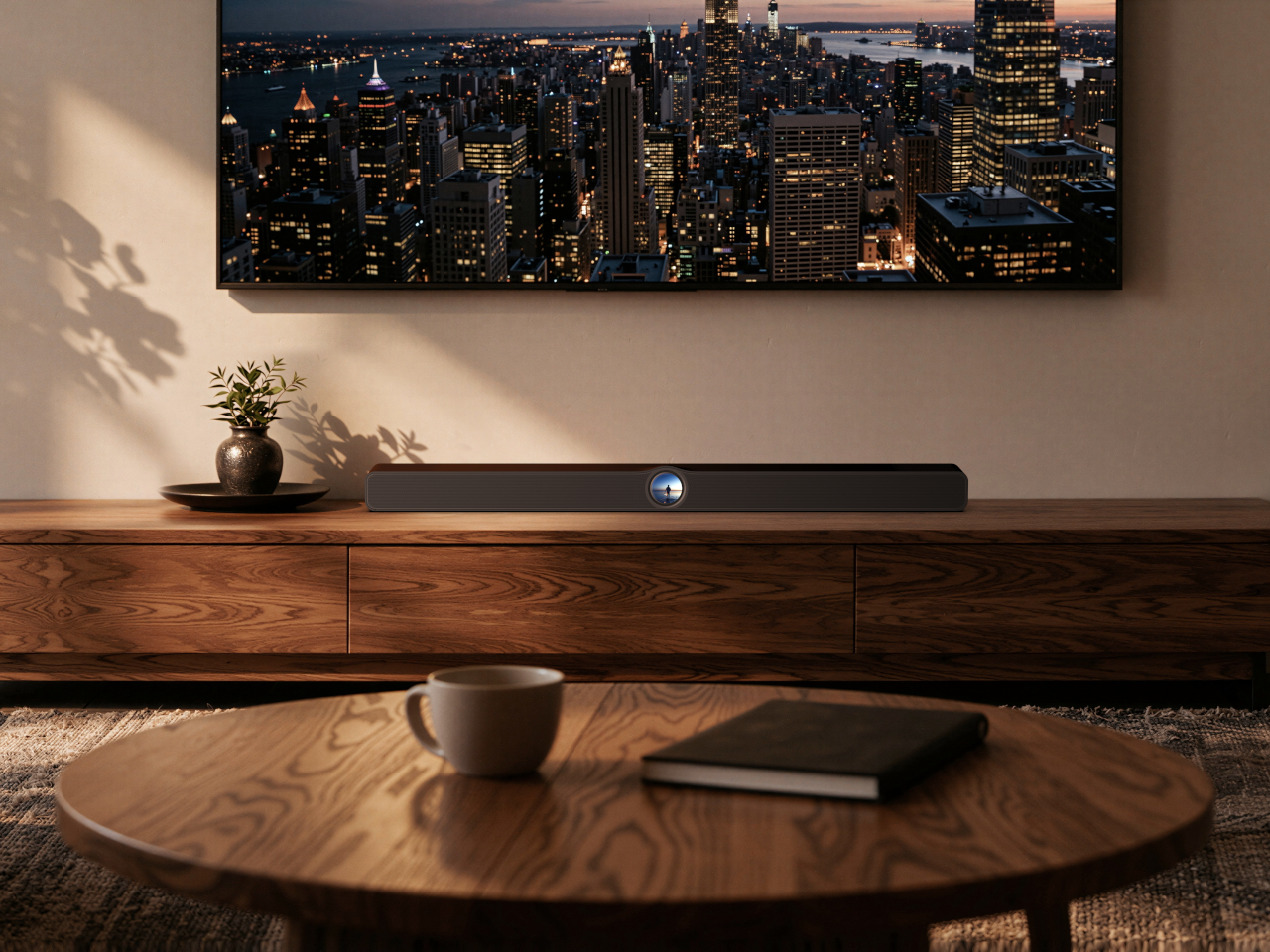 WiiM Bar soundbar side profile with rounded black body