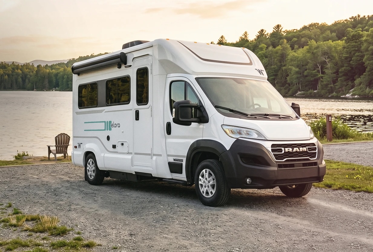 Winnebago Elora/Resa compact Class C RV exterior at a campsite