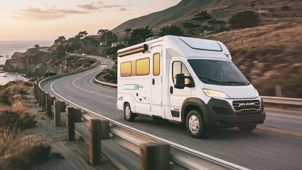 Winnebago Elora/Resa compact Class C RV driving on the road
