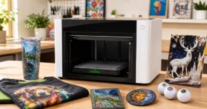 xTool O1 Omni multi-material printer with colorful printed sample objects