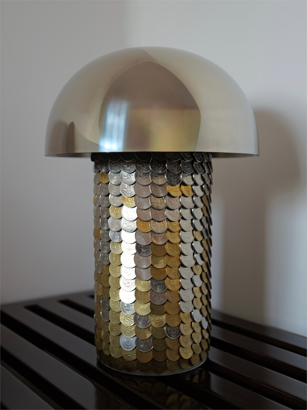 Studio Majnoona FRATA coin-clad lamp with overlapping Lebanese coins