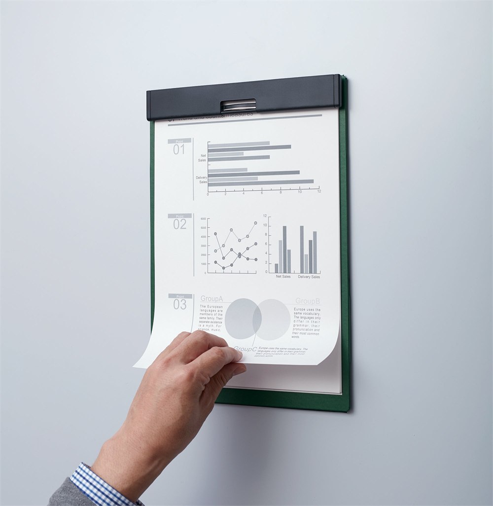 KING JIM Magflap clipboard holding a sheet of paper flat