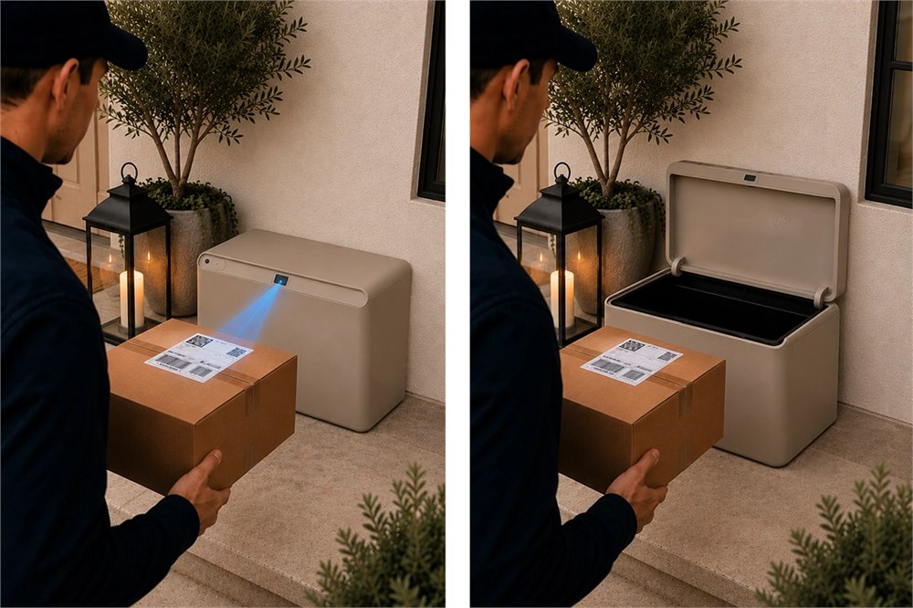 Courier placing a delivery near the Arculus Boxx package vault