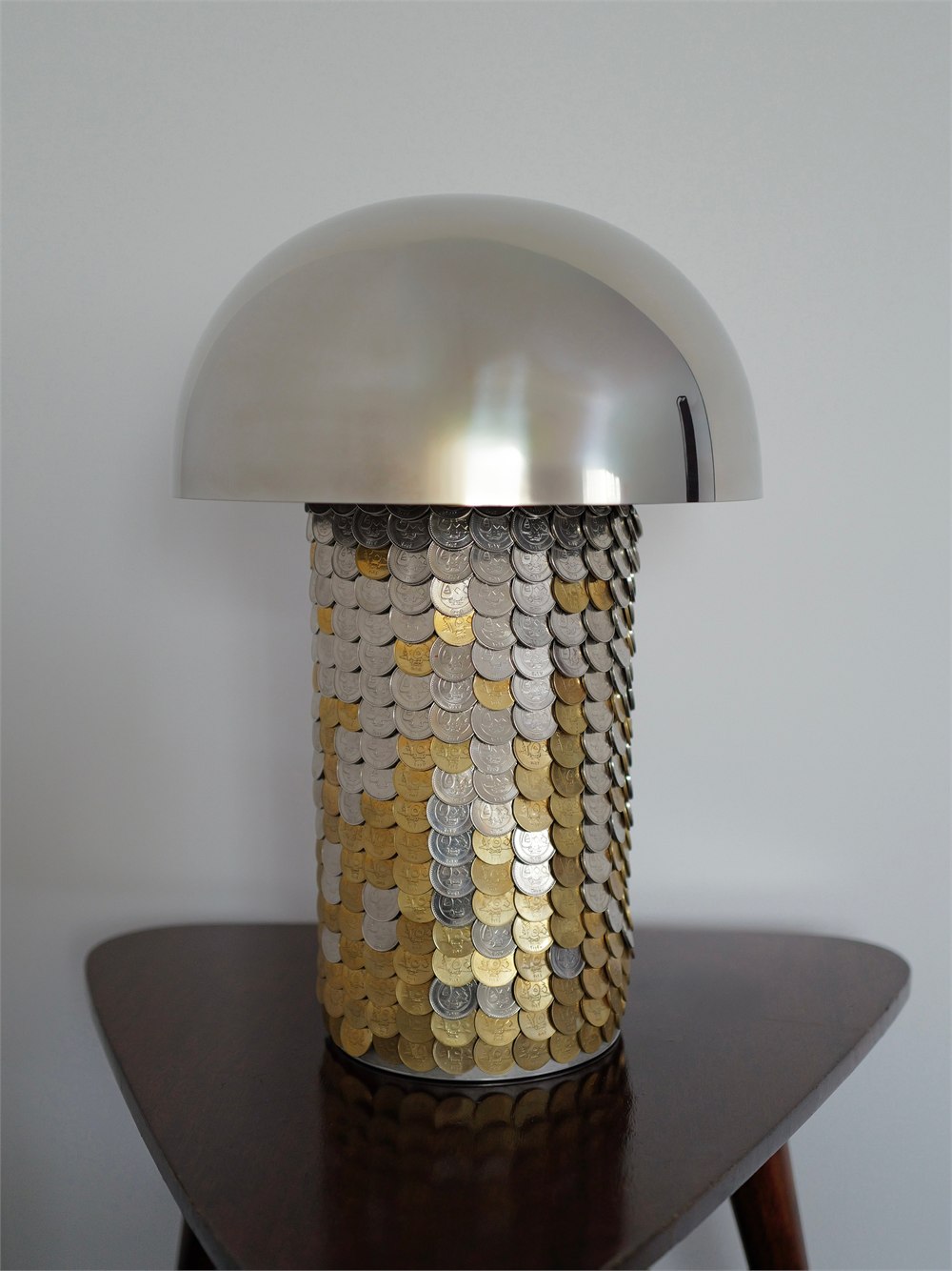 Studio Majnoona FRATA coin-clad lamp with overlapping Lebanese coins
