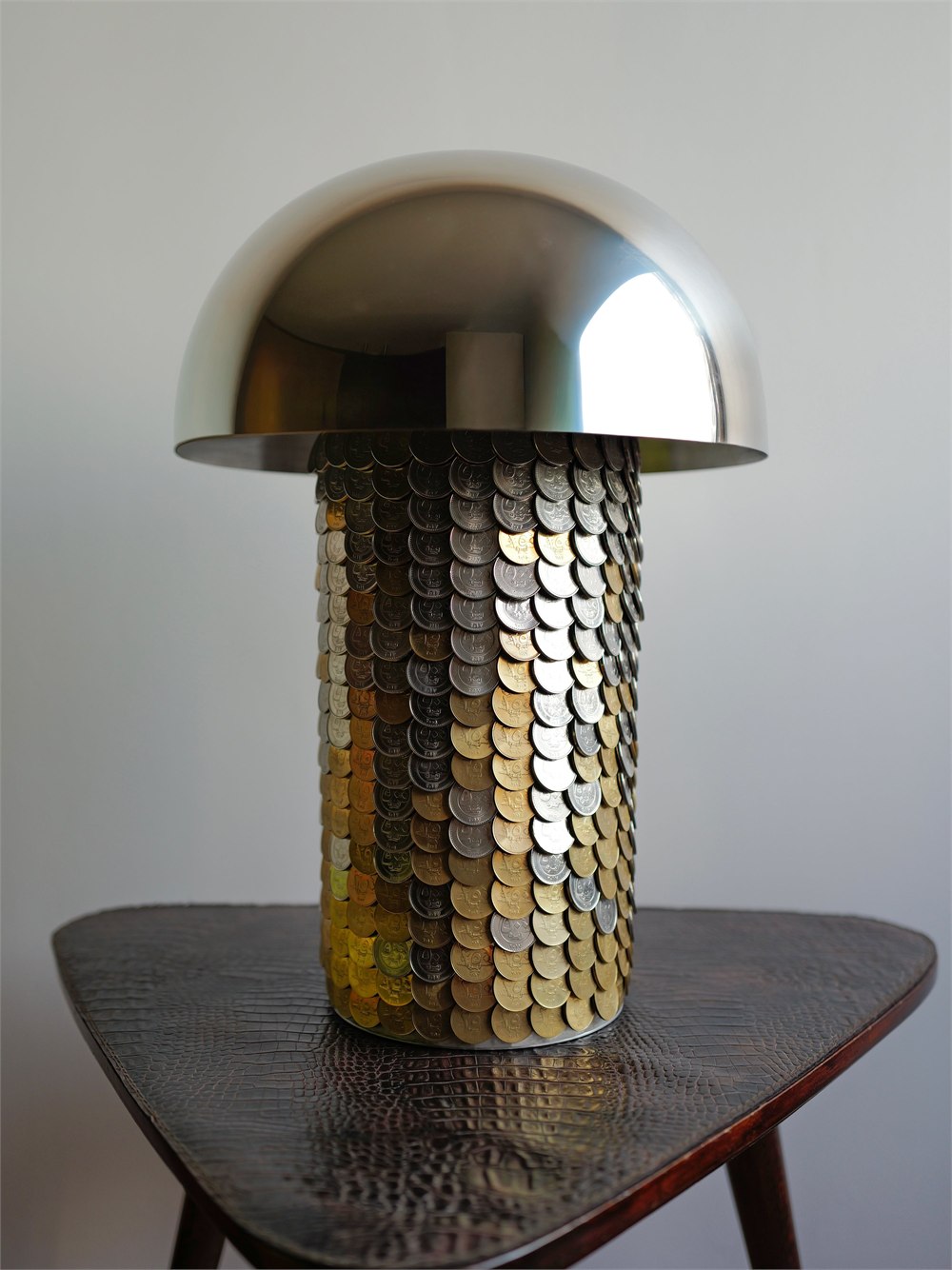 Studio Majnoona FRATA coin-clad lamp with overlapping Lebanese coins