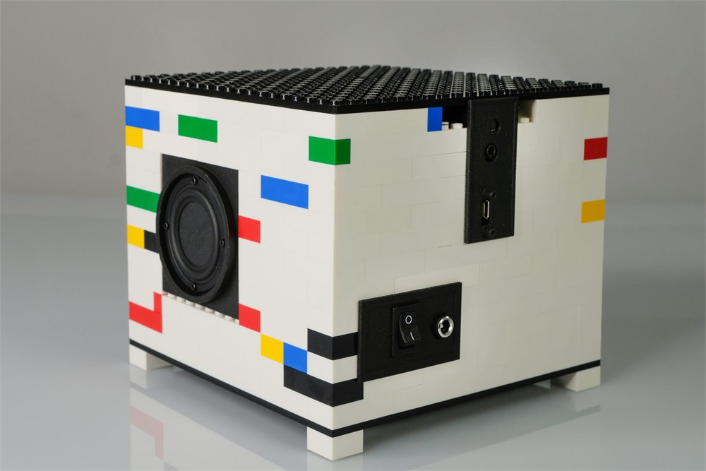Audio Bricks music center with brick-built speaker and connector panels