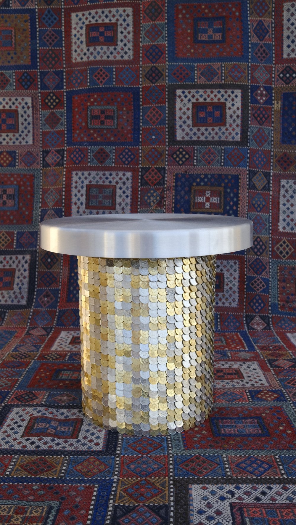 Studio Majnoona FRATA coin-clad side table with brushed metal top