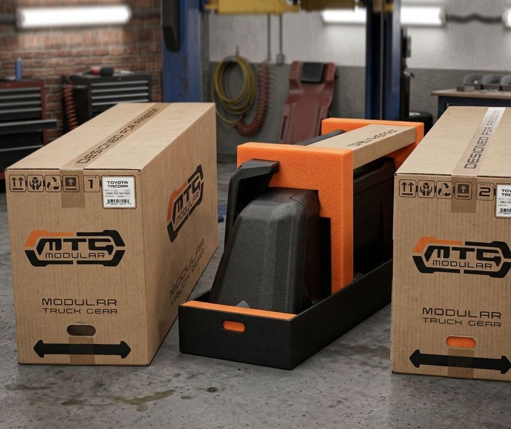 ADV-BOX packaged modular truck cap panels in shipping boxes