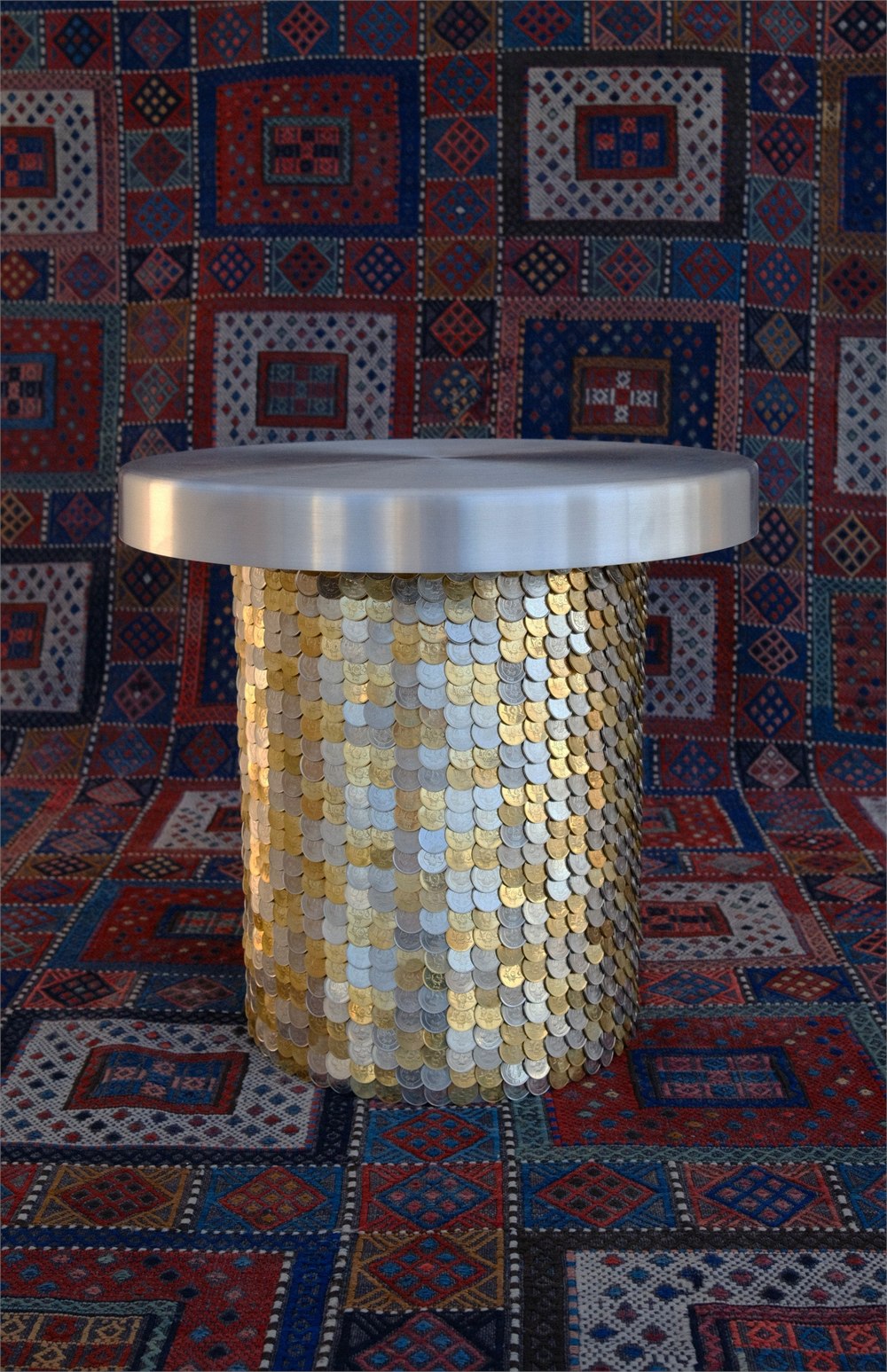 Studio Majnoona FRATA coin-clad side table with brushed metal top