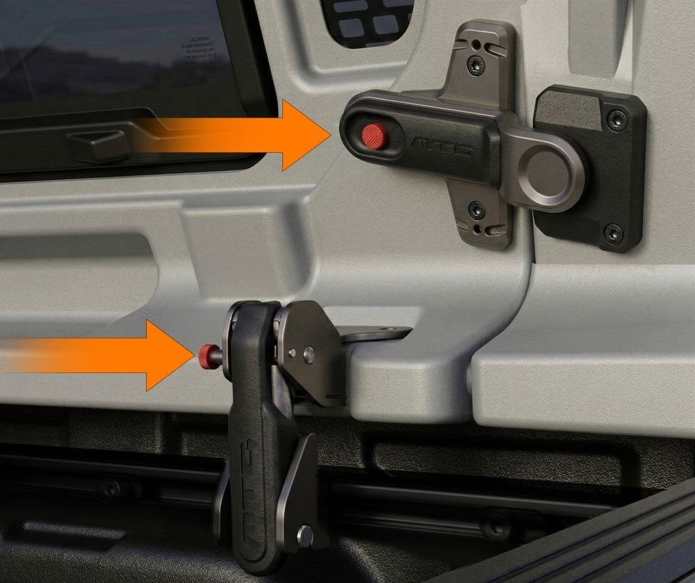Close-up of ADV-BOX latch hardware on the modular truck cap
