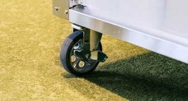 Close-up of Do Hiemon Box caster wheels with stoppers