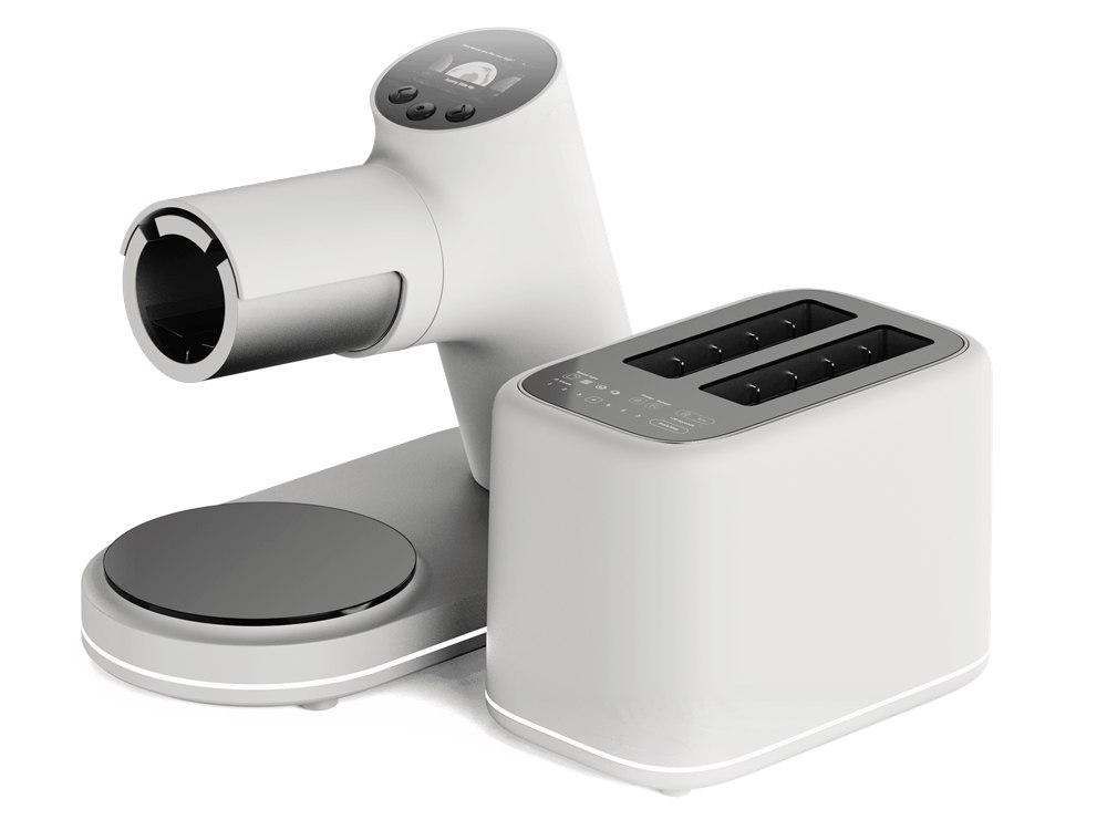 CHEFFY E.G.O.R. egg cooker and T.O.A.S.T.R. automated toaster shown together on a countertop