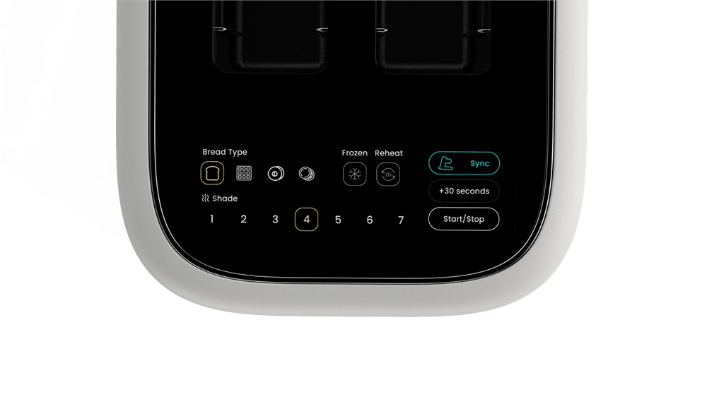Close-up of the CHEFFY T.O.A.S.T.R. control surface with sync and toast settings