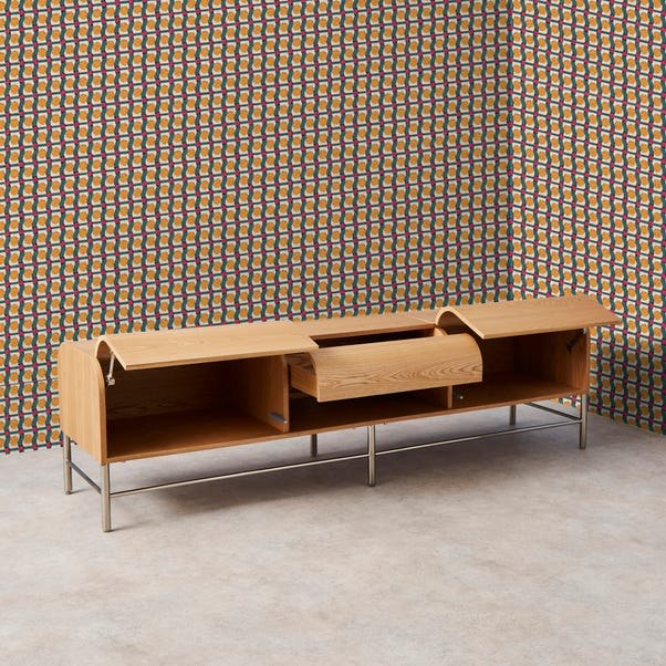 Yinka Ilori Half Log Sideboard with curved ash veneer front and chrome legs