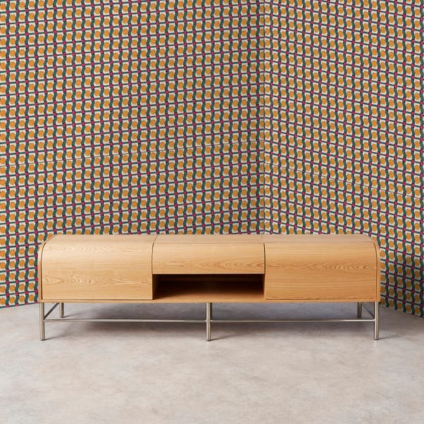 Yinka Ilori Half Log Sideboard with curved ash veneer front and chrome legs