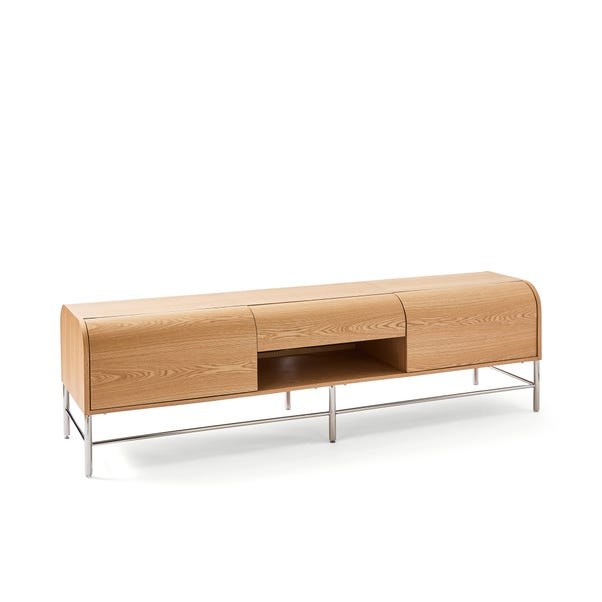 Yinka Ilori Half Log Sideboard with curved ash veneer front and chrome legs