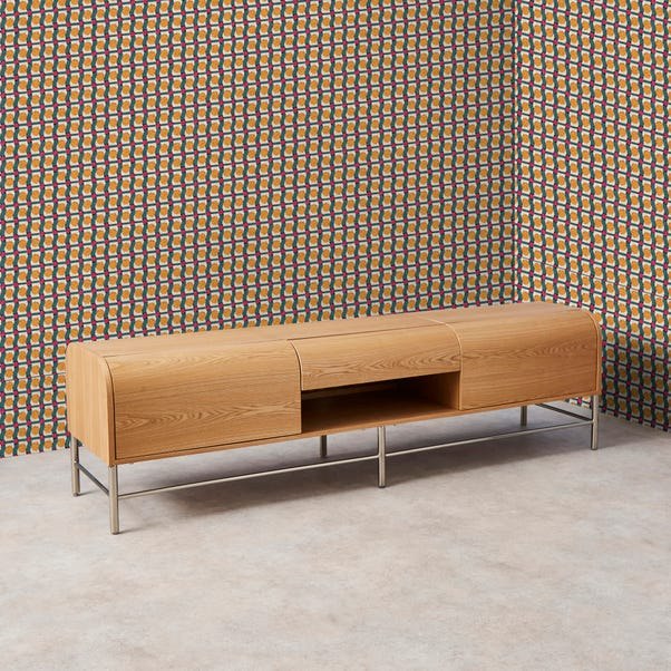 Yinka Ilori Half Log Sideboard with curved ash veneer front and chrome legs