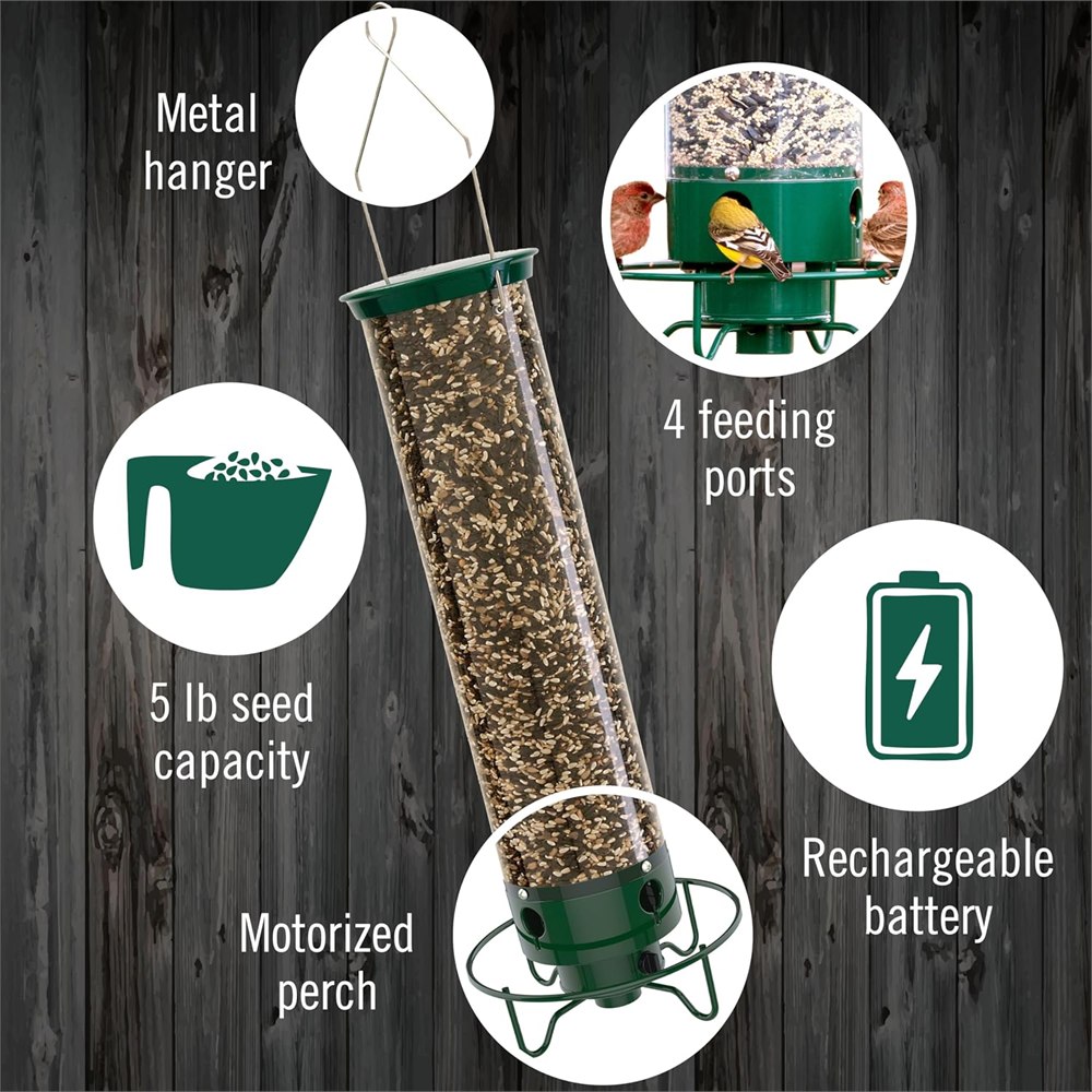 Component view showing the metal hanger, seed capacity, and rechargeable battery
