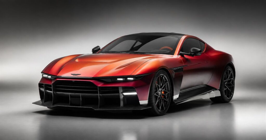 Aston Martin Valen front-engine V12 supercar in a studio setting