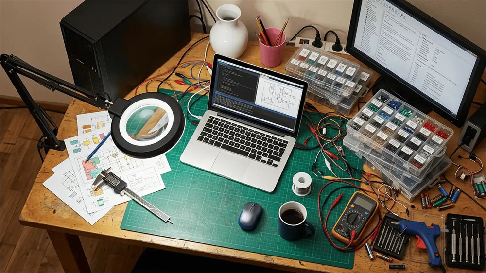Autonomous Intern 2 shown on a maker desk with electronics tools
