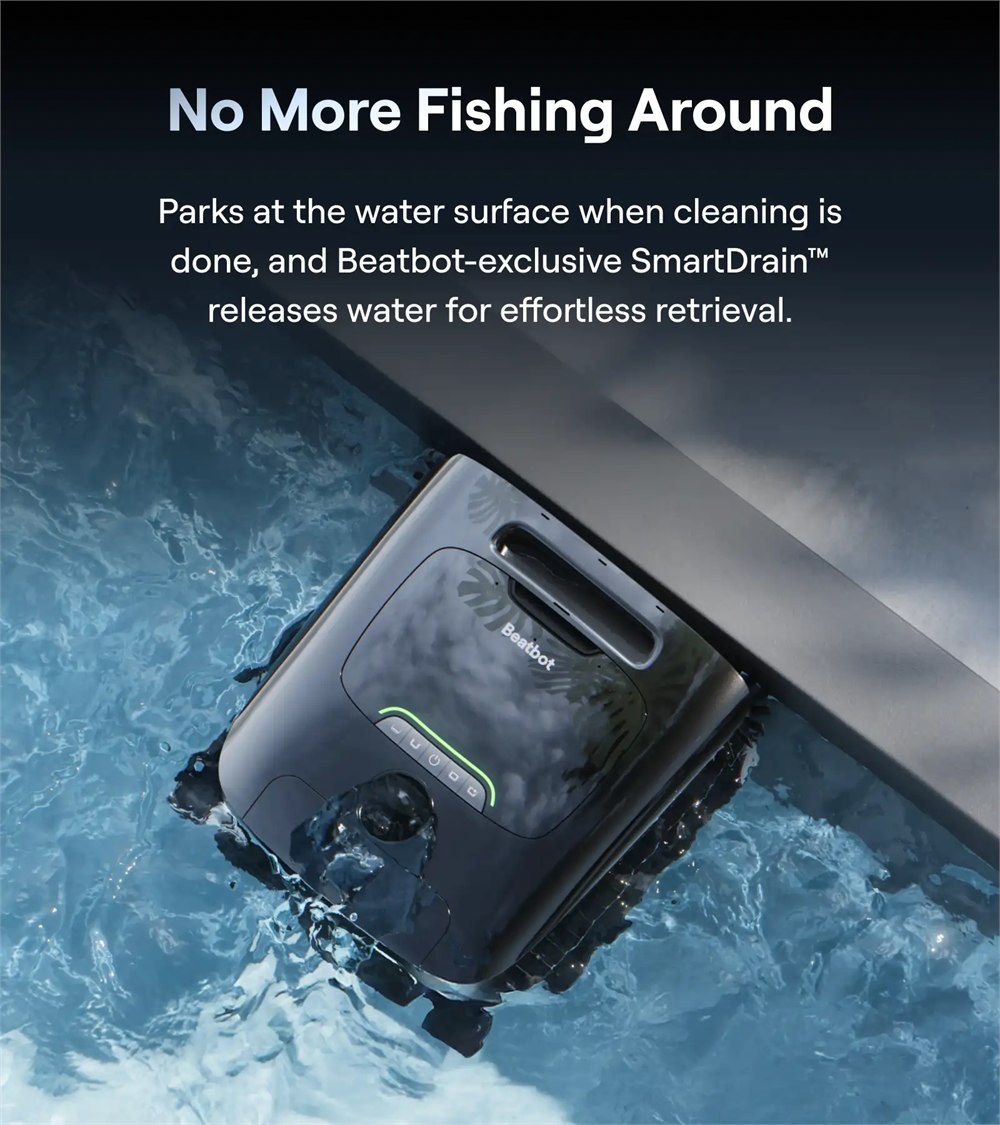 Beatbot AquaSense X SmartDrain water release near the pool edge