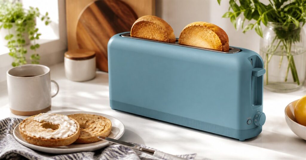 BELLA slim long-slot toaster on a compact kitchen counter