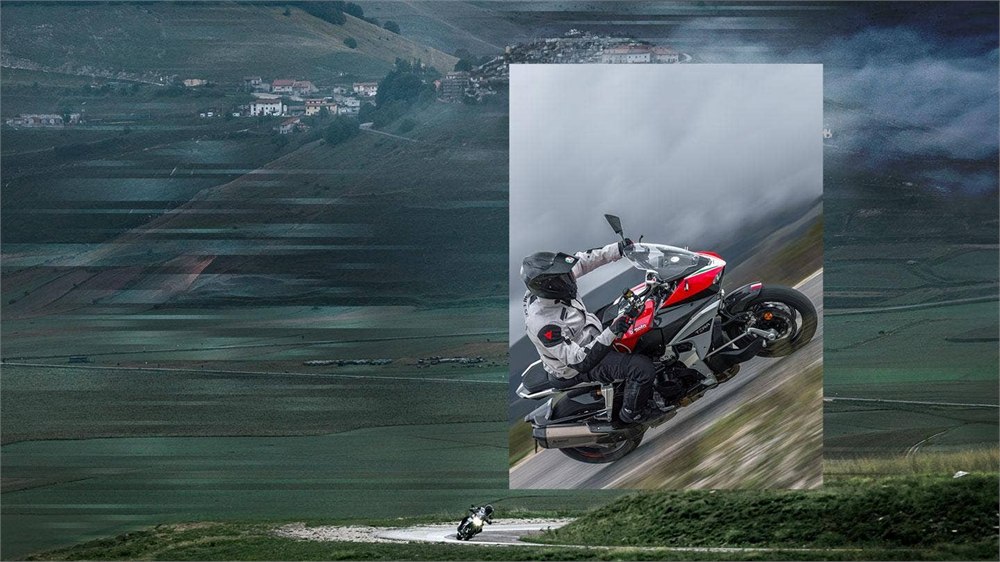 Bimota Tesi H2 Tera motorcycle riding through mountain roads