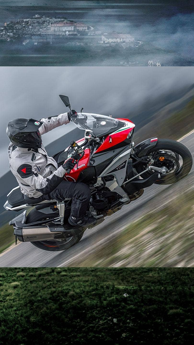 Bimota Tesi H2 Tera riding on a winding road