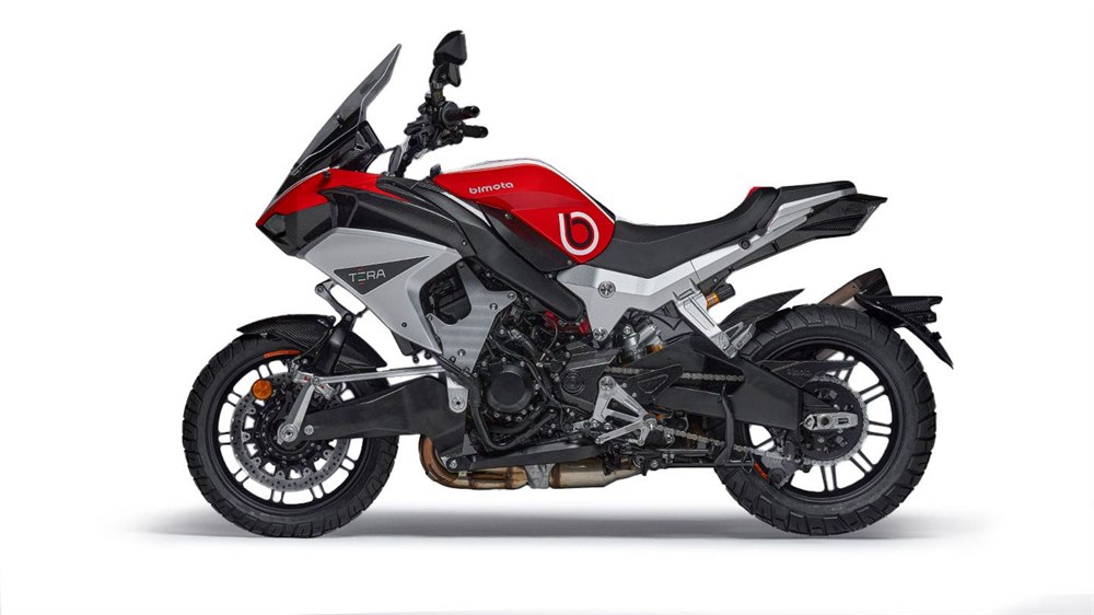 Side view of the Bimota Tesi H2 Tera hub-center-steering motorcycle