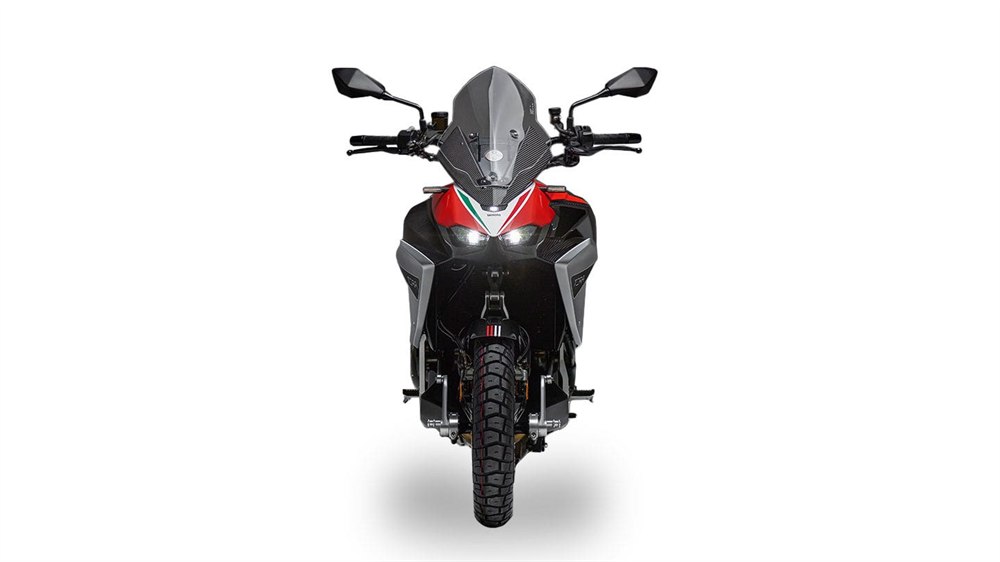 Front view of the Bimota Tesi H2 Tera with tall screen and angular bodywork