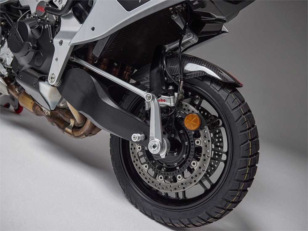 Close-up of the Bimota Tesi H2 Tera hub-center steering linkage