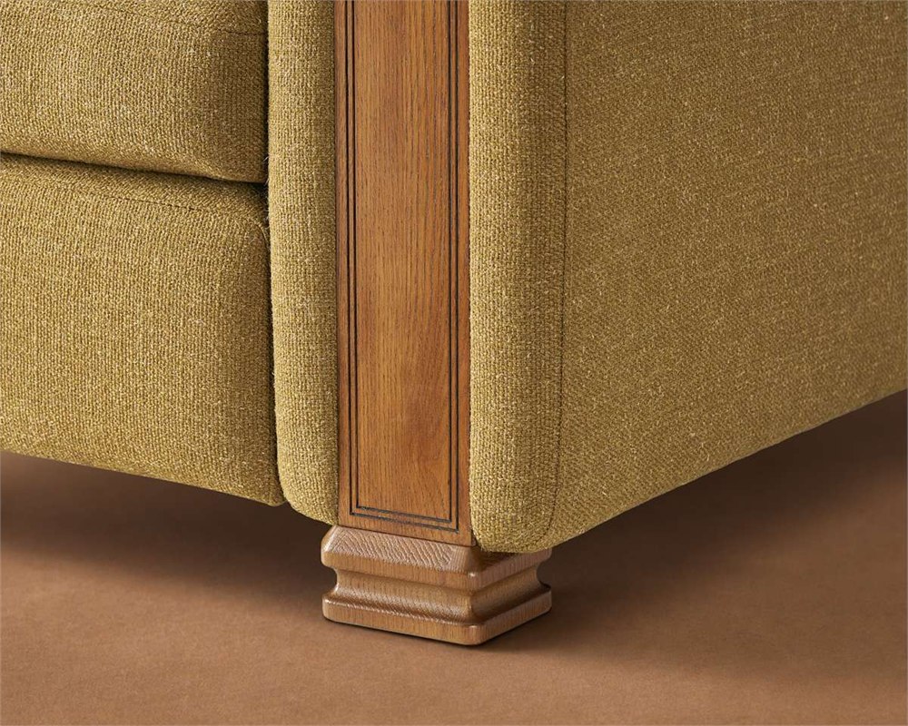 Close-up of the Kagan sofa caramel basketweave fabric and cushion texture