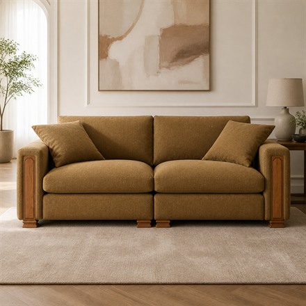 This 3-Seater Sofa Has Carved Oak Pillar Armrests
