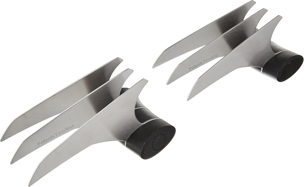 Pair of stainless steel Charcoal Companion BBQ meat shredder claws with black handles
