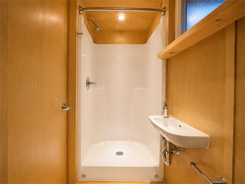 Walk-in shower inside the Escape eBoho Go tiny house