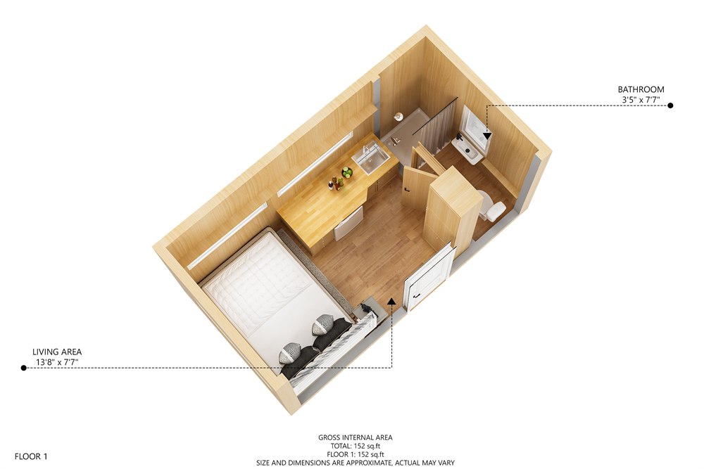 Floor plan view showing the compact eBoho Go interior layout